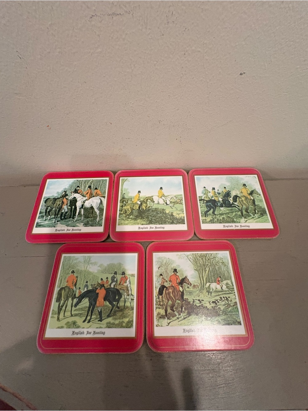 Set Of Five VTG Pimpernel English Equestrian Coasters
